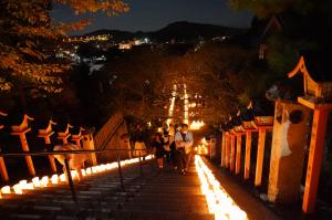 お寺へ続く階段を照らす灯り