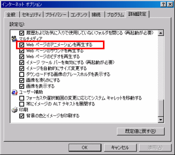 インターネットオプション詳細設定の画面イメージ