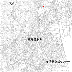 藤井川 東尾道駅付近の氾濫シミュレーション 0分