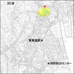藤井川 東尾道駅付近の氾濫シミュレーション 20分