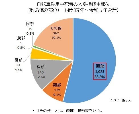 自転車乗用中死者の人身損傷主部位