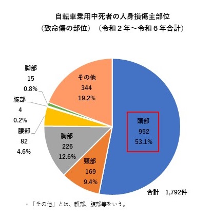 自転車乗用中死者の人身損傷主部位